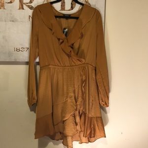 Mustard yellow ruffled Express dress